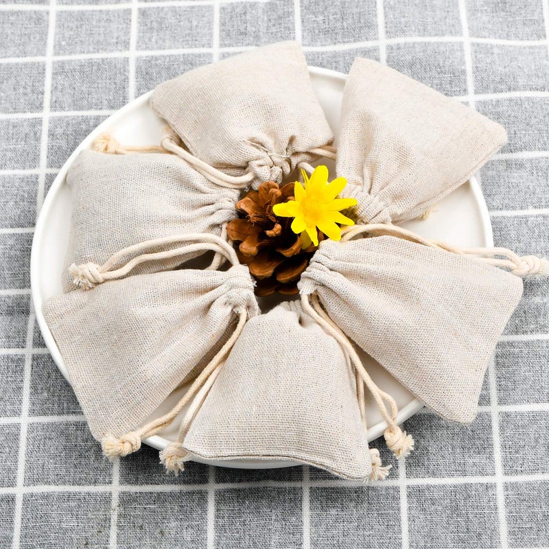 calary 50pcs Double Canvas Drawstring Bag Cotton Pouch Gift Sachet Bags Muslin Reusable Tea Bag 2.75x4 Inch - Image 5